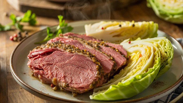 Corned beef and cabbage on a plate