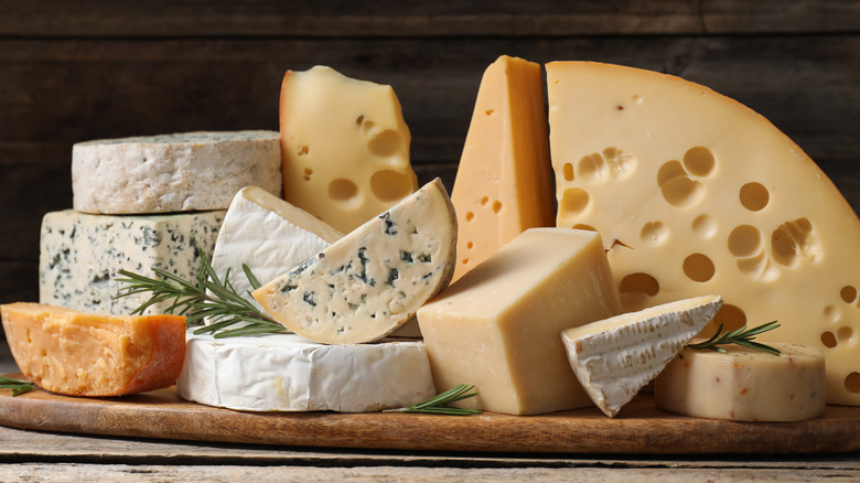 A plate of different cheeses