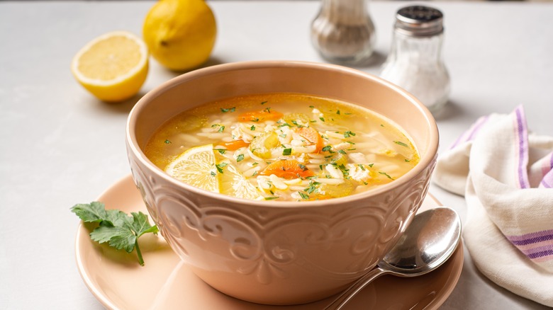 Chicken orzo soup with lemons