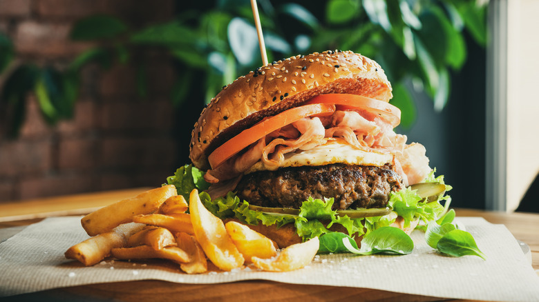 Hamburger and fries