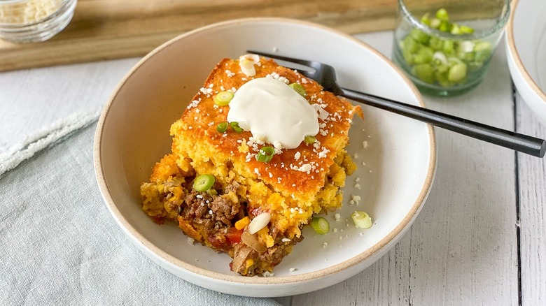 mexican cornbread casserole in bowl