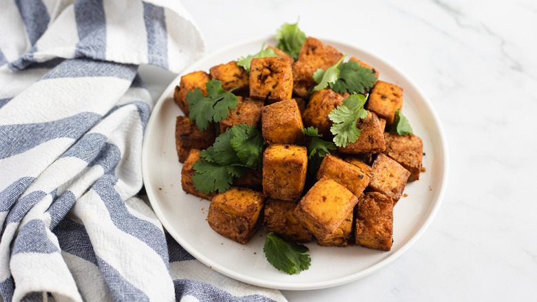 baked tofu garnished with cilantro