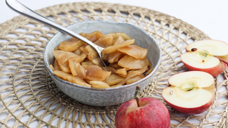 microwave baked apples in bowl