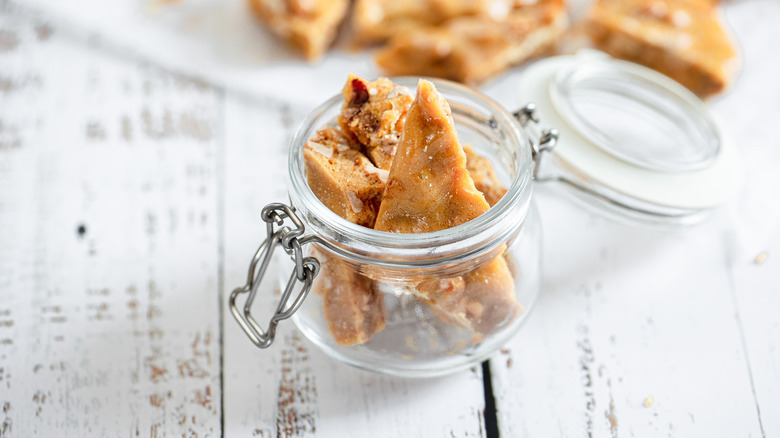 peanut brittle in jar
