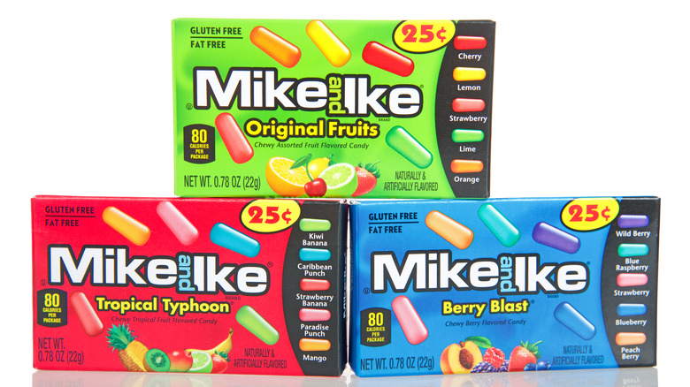 Three boxes of assorted Mike and Ikes.