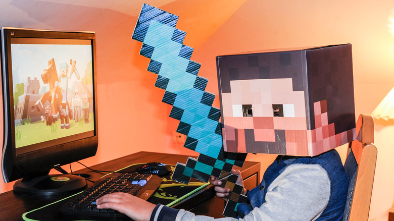 boy in minecraft mask