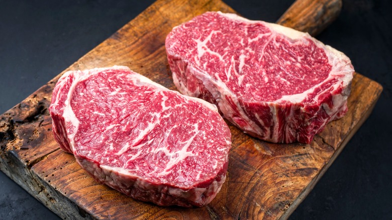 Two Wagyu beef steaks