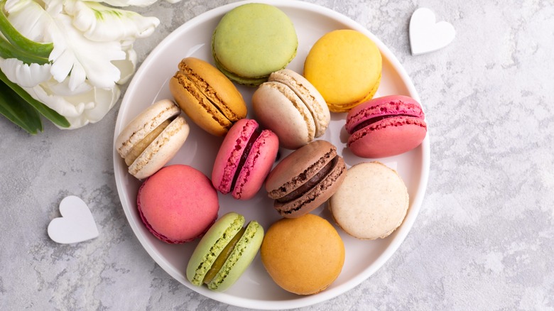 plate of colorful macarons