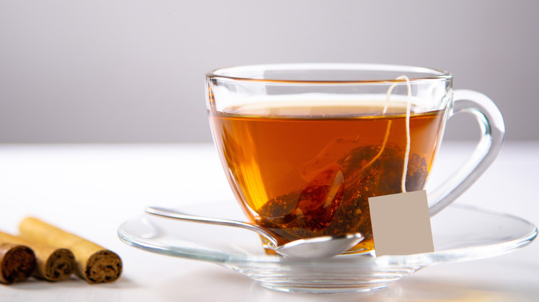 Clear glass of steeping tea