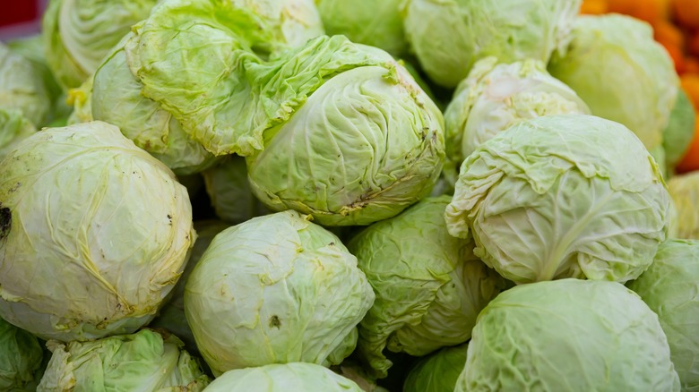 pile of green cabbages