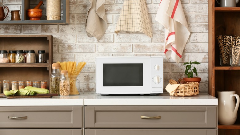 microwave on kitchen counter