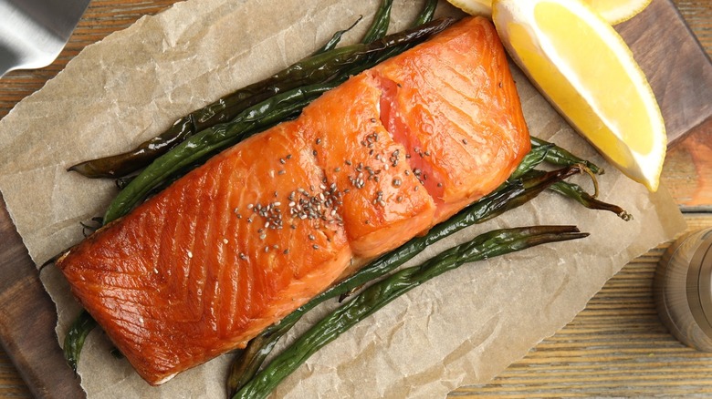 salmon on parchment paper