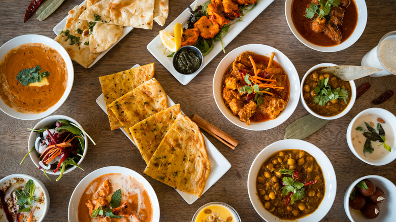 various Indian dishes on table