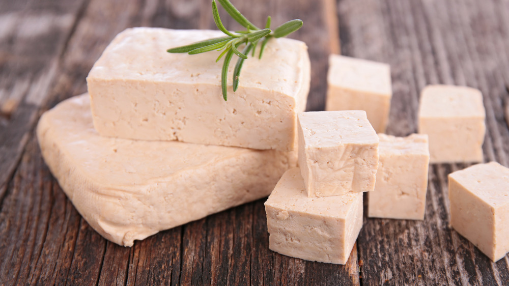 block of fresh tofu on table 