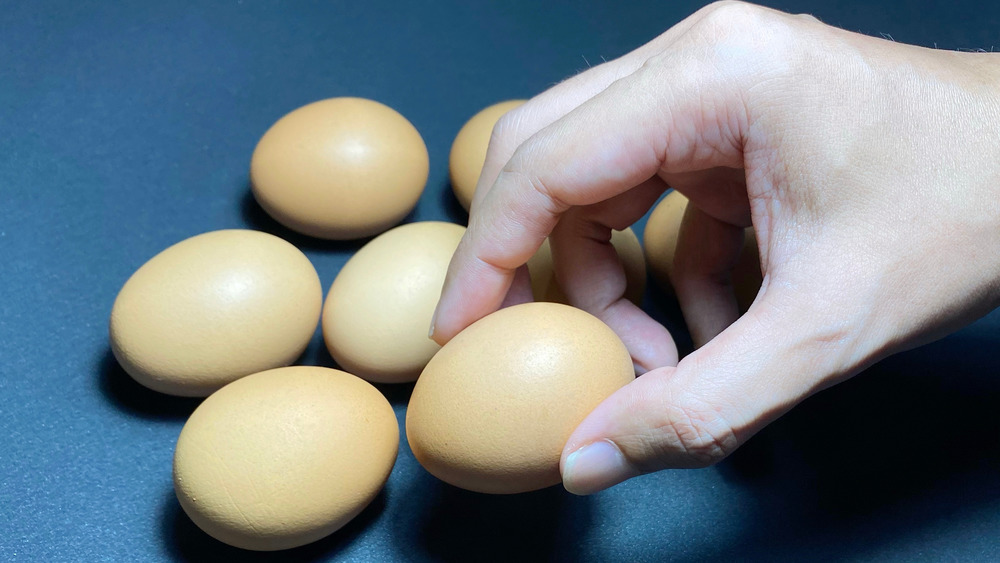 picking out a brown egg