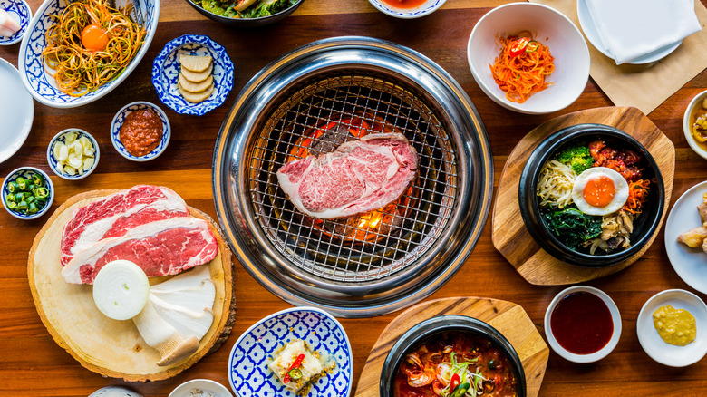 Korean barbecue with side dishes