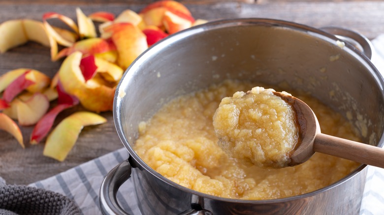 Homemade applesauce in a pot 