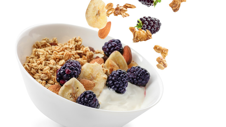 Homemade granola with yogurt and fruits