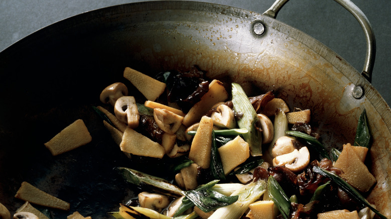 Stir-fry ingredients in a wok