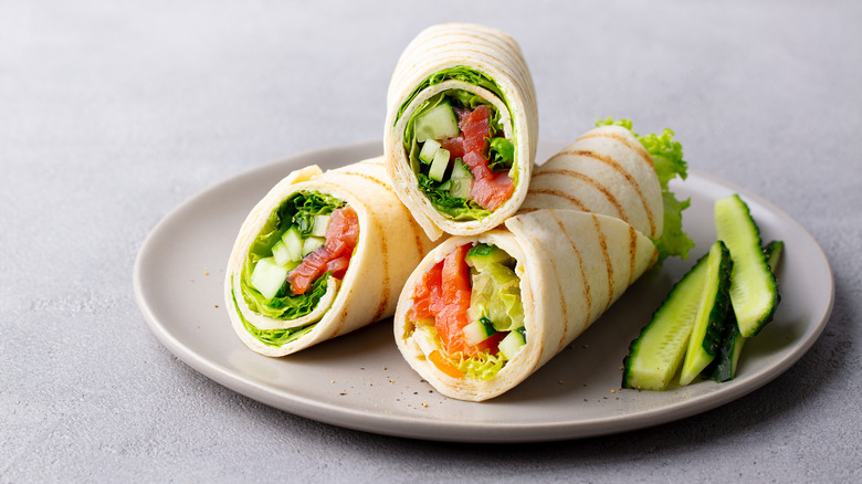 Three vegetable wrap halves