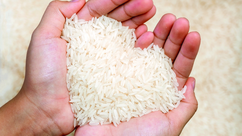 Hands holding dry rice