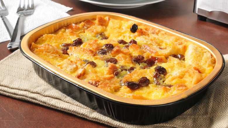 Serving dish of bread pudding