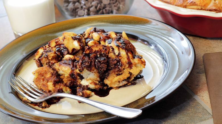 Chocolate peanut bread pudding