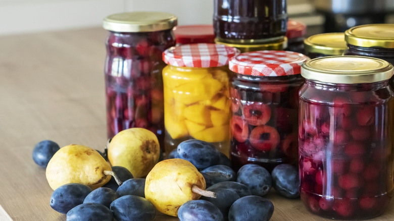 canned fruits on counter 