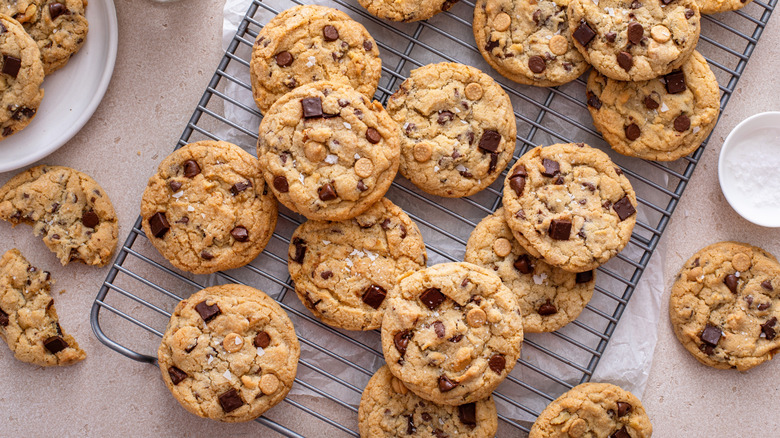 Chocolate chip cookies with flaked sea salt on top