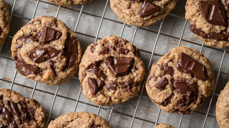 Chocolate chip cookies on cooling rack