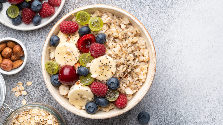 Chia seed, fruits, overnight oats
