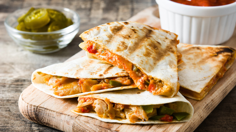 quesadilla arranged on serving board