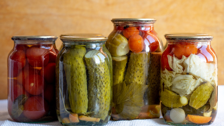 Jars of pickled vegetables