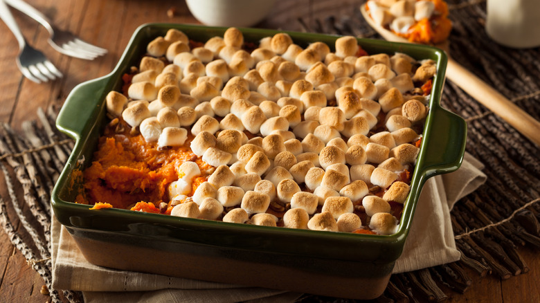 Sweet potato casserole topping with marshmallows