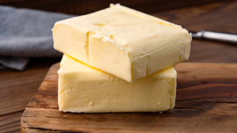 Butter on wooden board