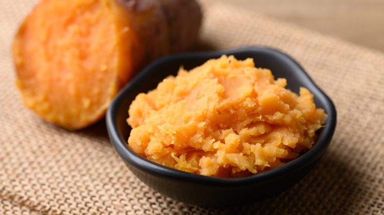 Bowl of mashed sweet potato