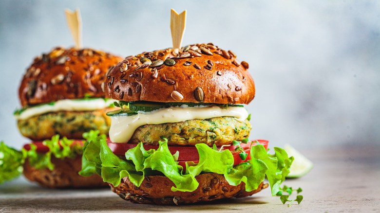 two homemade veggie burgers