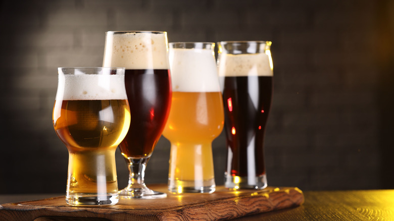 Glasses containing different styles of beer