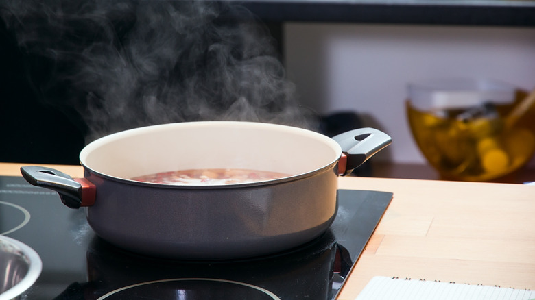 Pot simmering on the stove