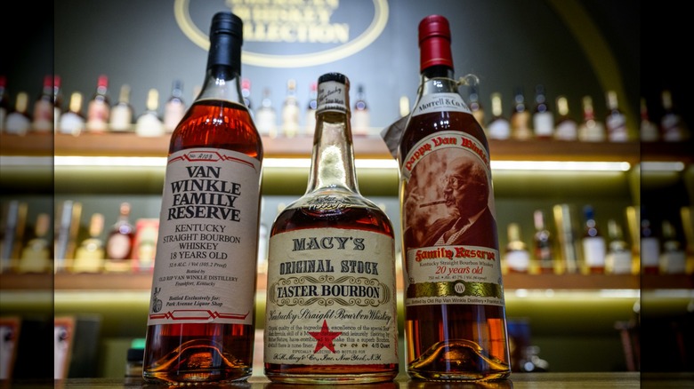 Selection of bourbons on bar