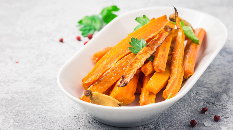 Bourbon glazed carrots in dish