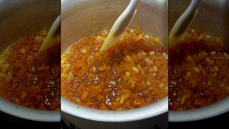 Pot of pumpkin boiling