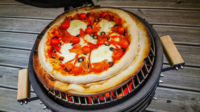 homemade pizza on a grill