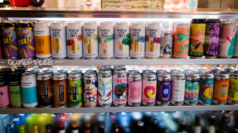 Cans of craft beer in bottle shop