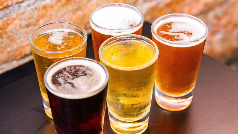 Various types of beer in glasses