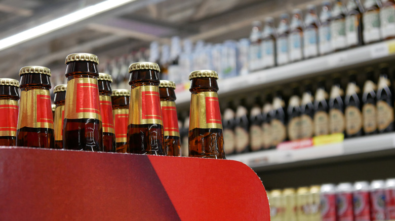 Bottles of beer in grocery store