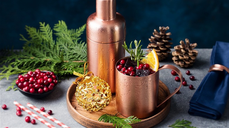 Copper cocktail shaker and mug