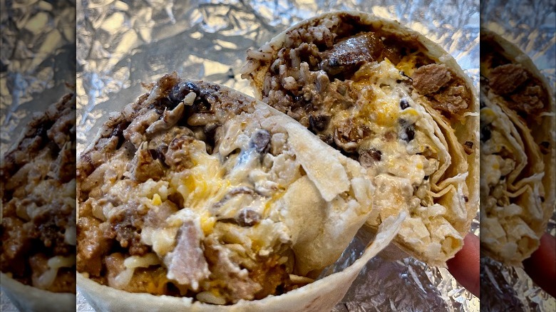 Moe's steak burrito inside
