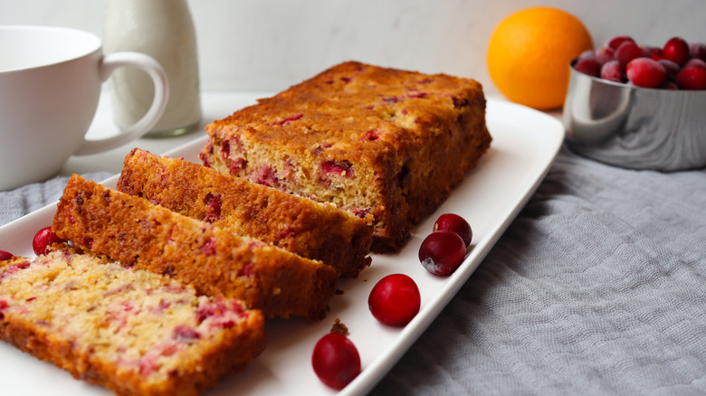 cranberry bread sliced on plate