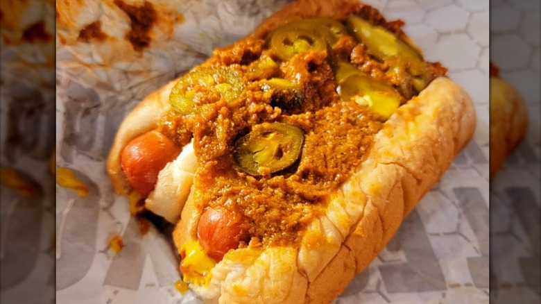 Sheetz chili cheese dog with jalapeños